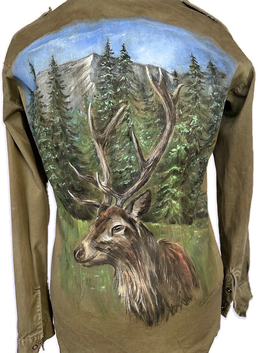 Upcycled Altered Hand Painted Stag Army Jacket