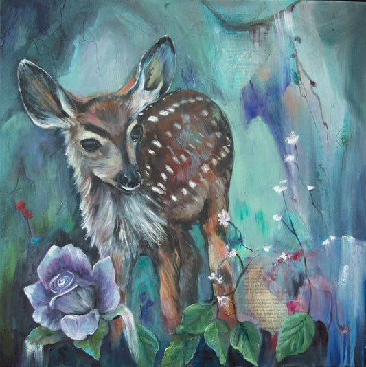 Baby Fawn and Flowers